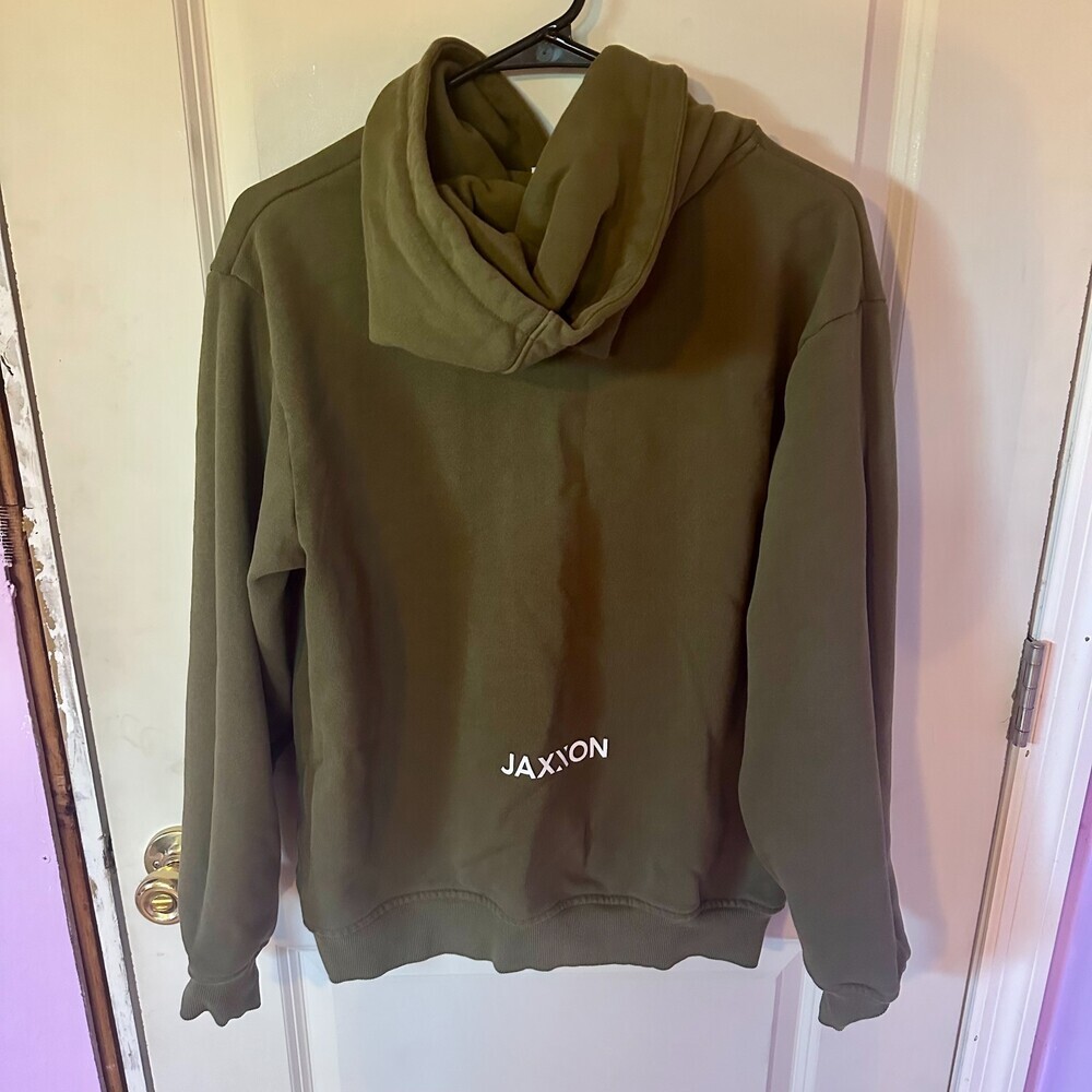 Men's Logo Jaxxon Cotton Heavyweight Hoodie Sweatshirt Olive Green Sz Medium - Picture 3 of 6